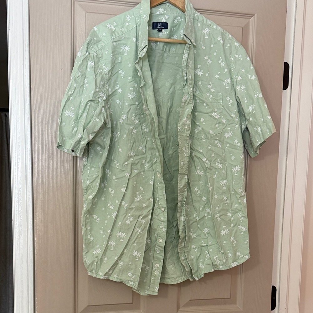 George Men's Green Casual Button Down Shirt tropical